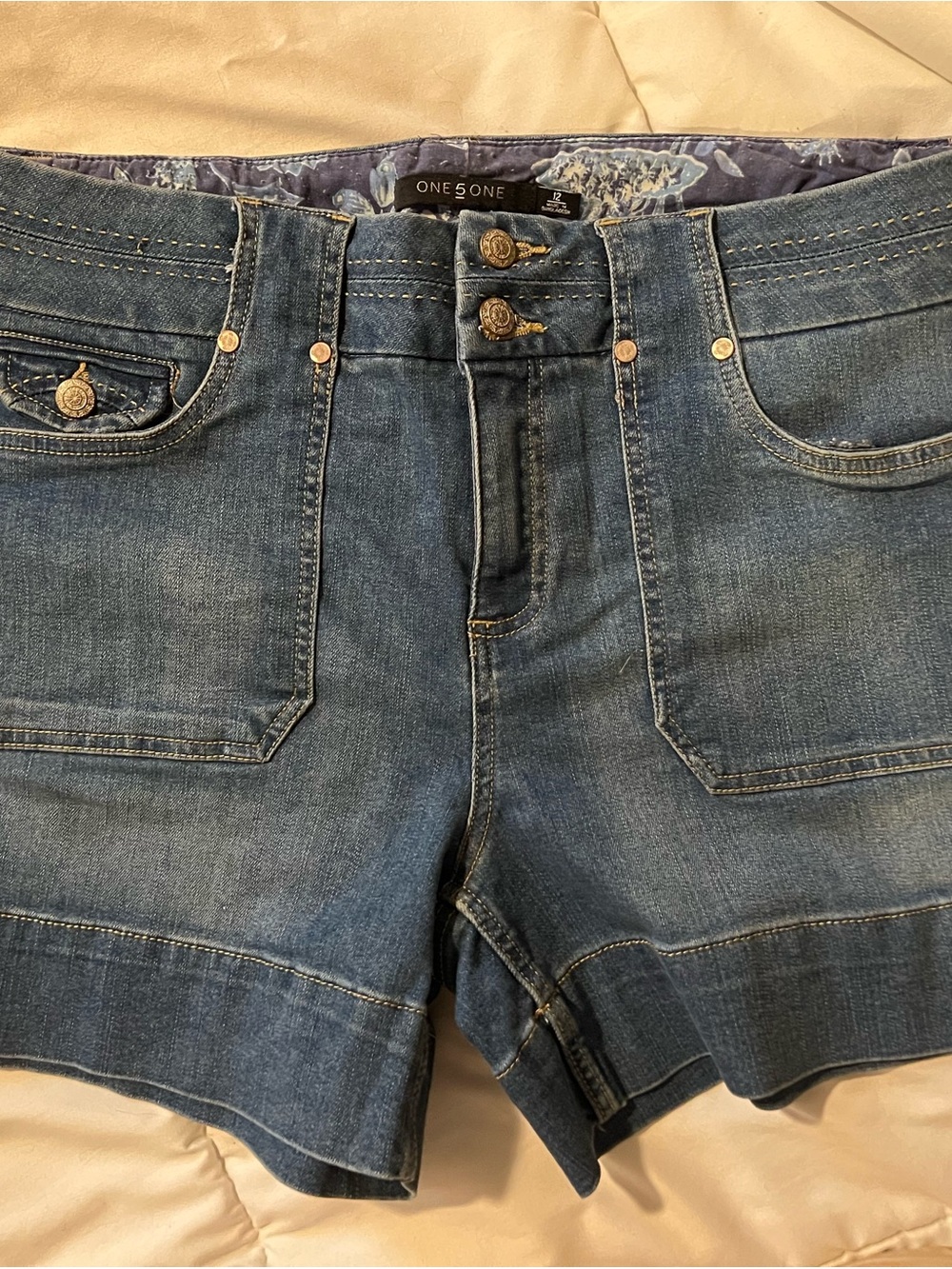 one 5 one Double-Button Indigo Denim Shorts